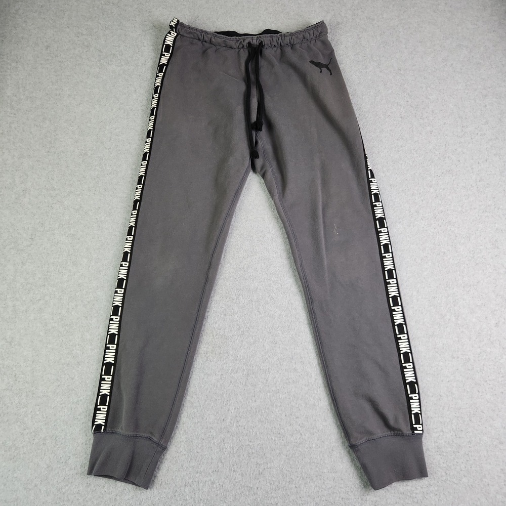 PINK‎ Victoria's Secret Joggers Pants Womens Small Gray Logo Tape Side Stripe
